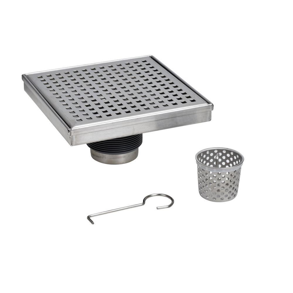 Decorative Shower Drain Square Grate Contemporary Stainless Steel 4 In X 4 In