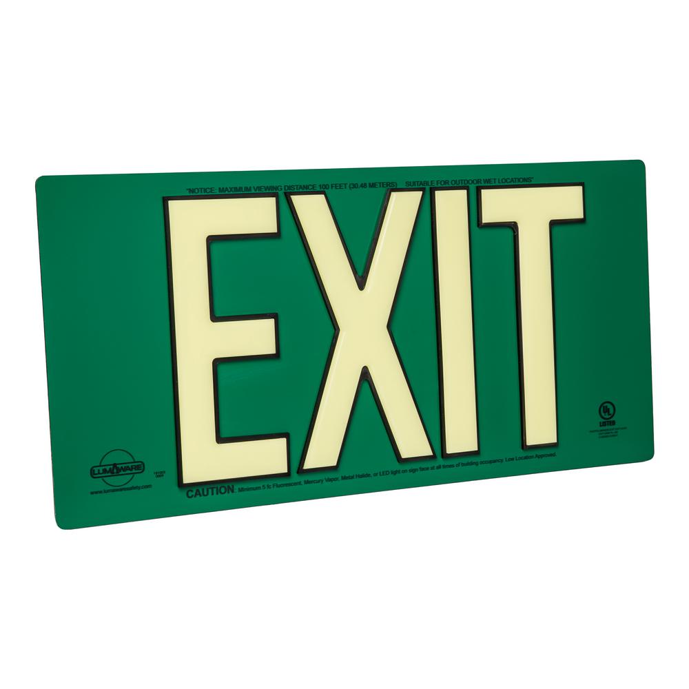 LumAware UL Listed PolyMetal Green Photoluminescent Emergency Exit SignEXITGRBPL100 The