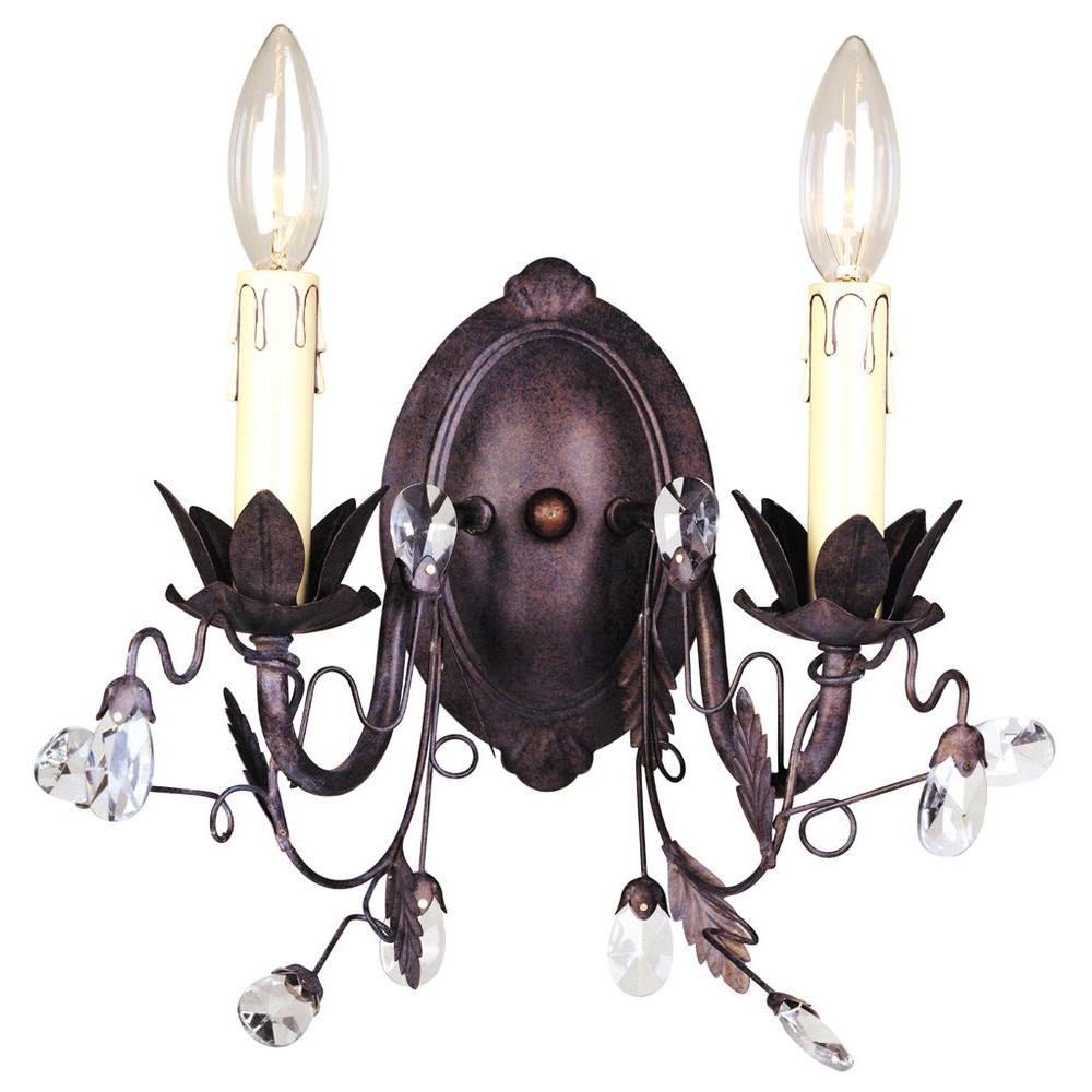 Hampton Bay 2Light Tuscan Copper Wall Sconce with Crystal AccentsY35041163 The Home Depot