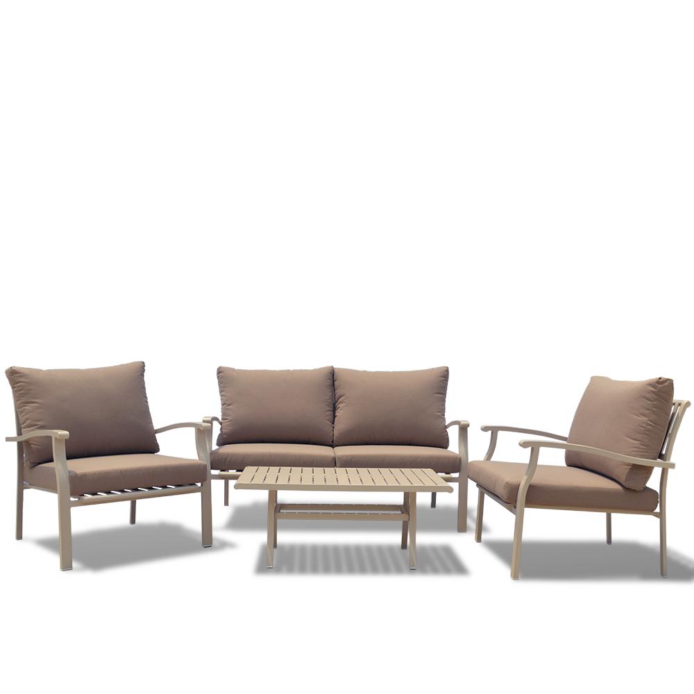 Courtyard Casual Columbia Sand 4 Piece Aluminum Outdoor Sofa Set With Cushions
