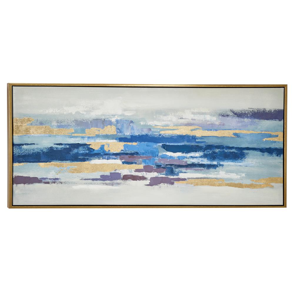 LITTON LANE Blue and Gold Abstract Framed Canvas Wall Art87773 The