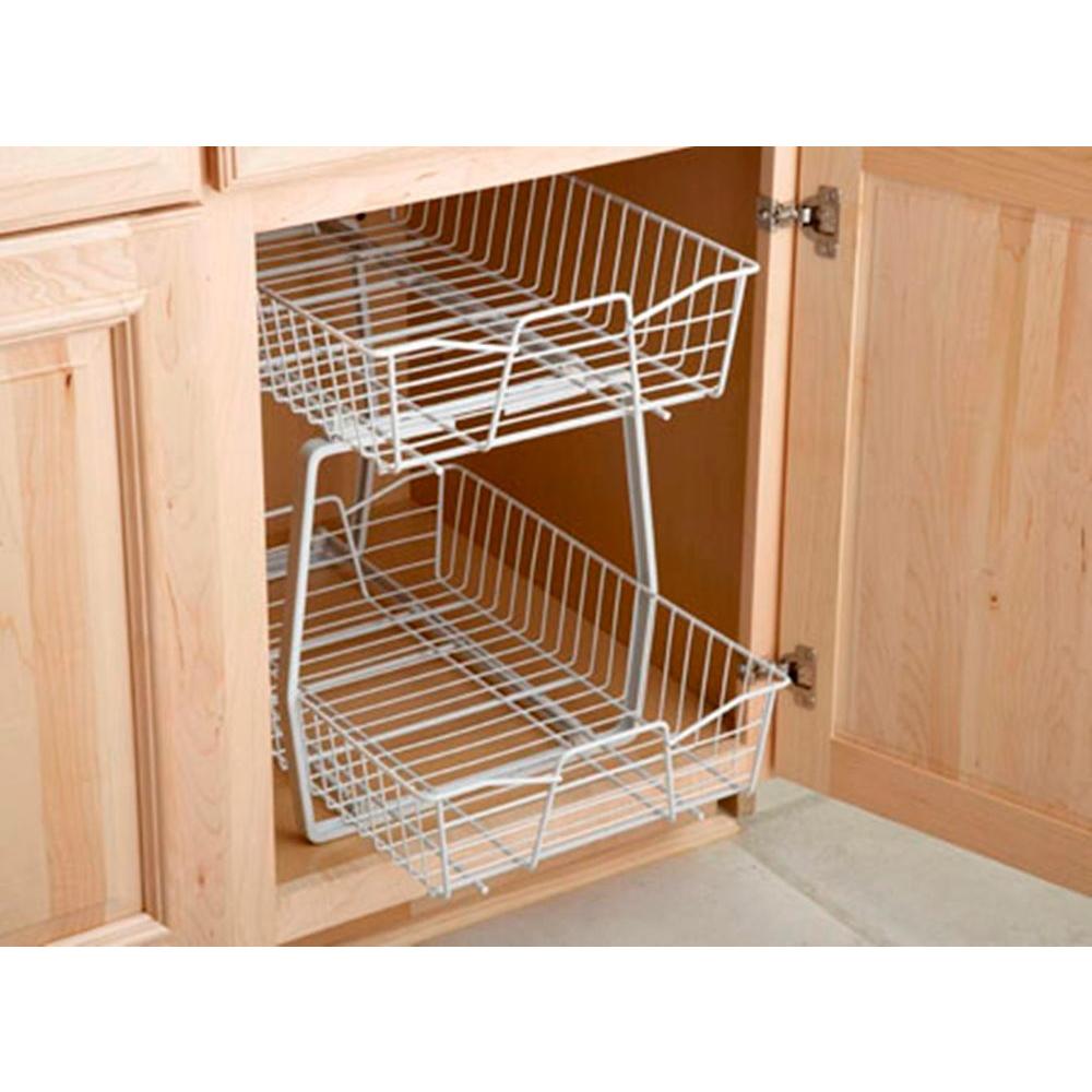 Closetmaid 14 In W 2 Tier Ventilated Wire Sliding Cabinet Organizer In White 3609 The Home Depot