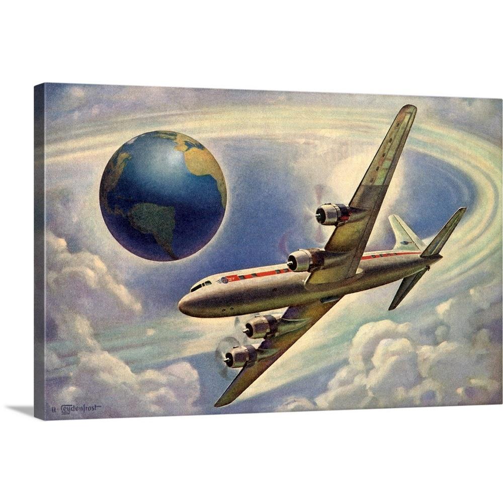 Plane Circling Globe By A Leydenfrost Canvas Wall Art