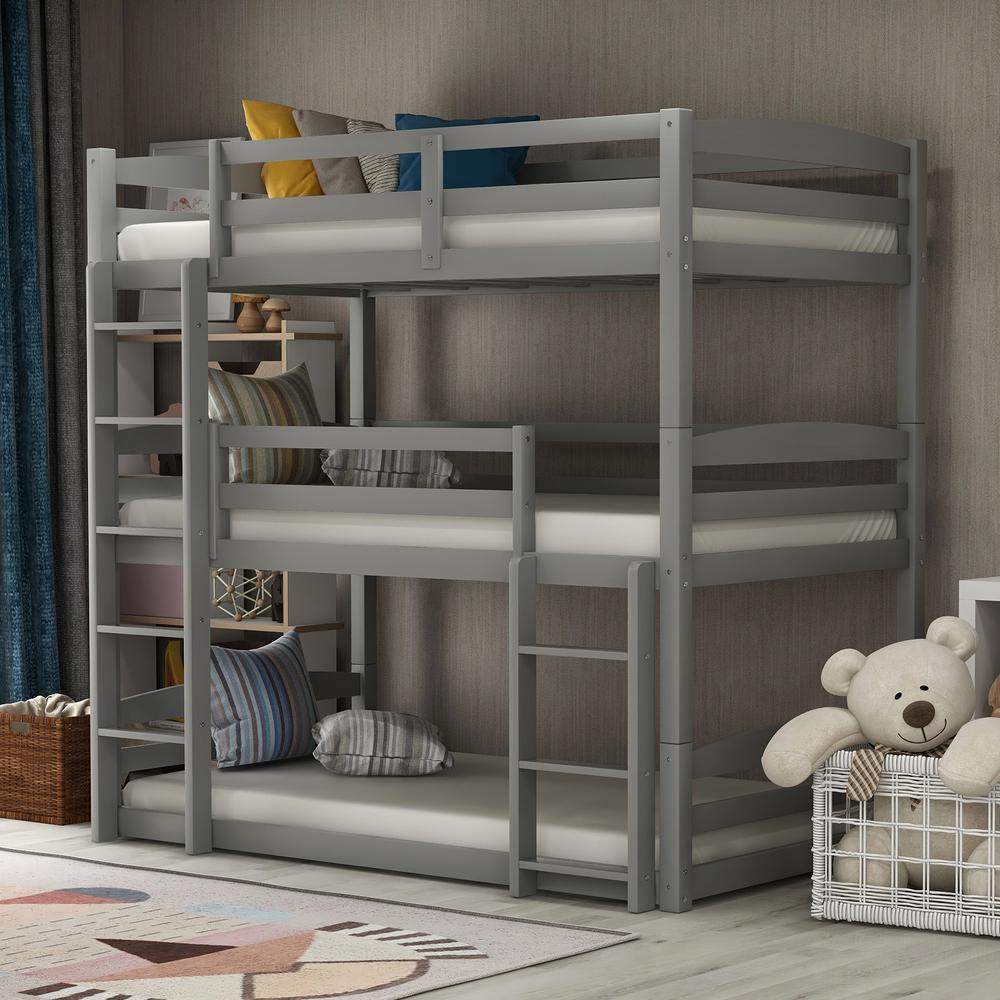 Wood Bunk Beds Twin Over Twin Over Twin Beds for Kids and Toddlers Can be Divided Into 3 Separate Beds White Triple Bunk