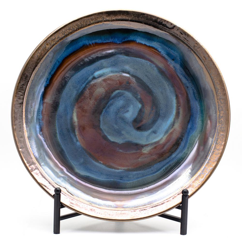 Patina Storm Swirled Plate With Stand 32024 The Home Depot