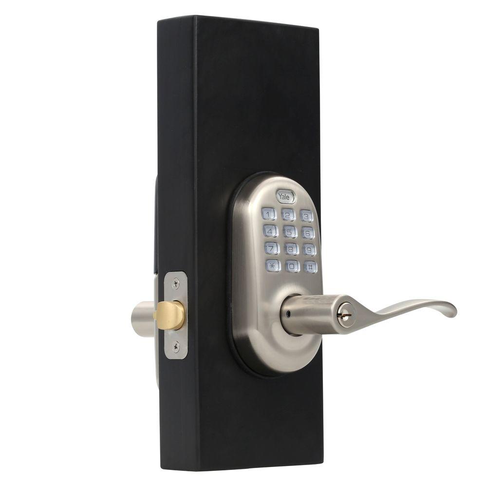 Yale Real Living Push Button Satin Nickel Lever084033 The Home Depot