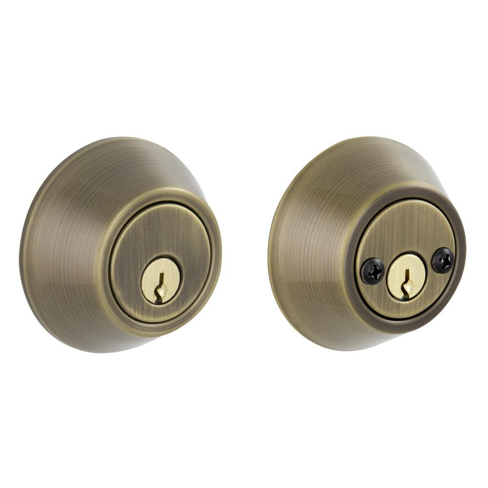 ESSENTIALS by Schlage Antique Brass Double Cylinder Deadbolt-VD62 V 609 ...