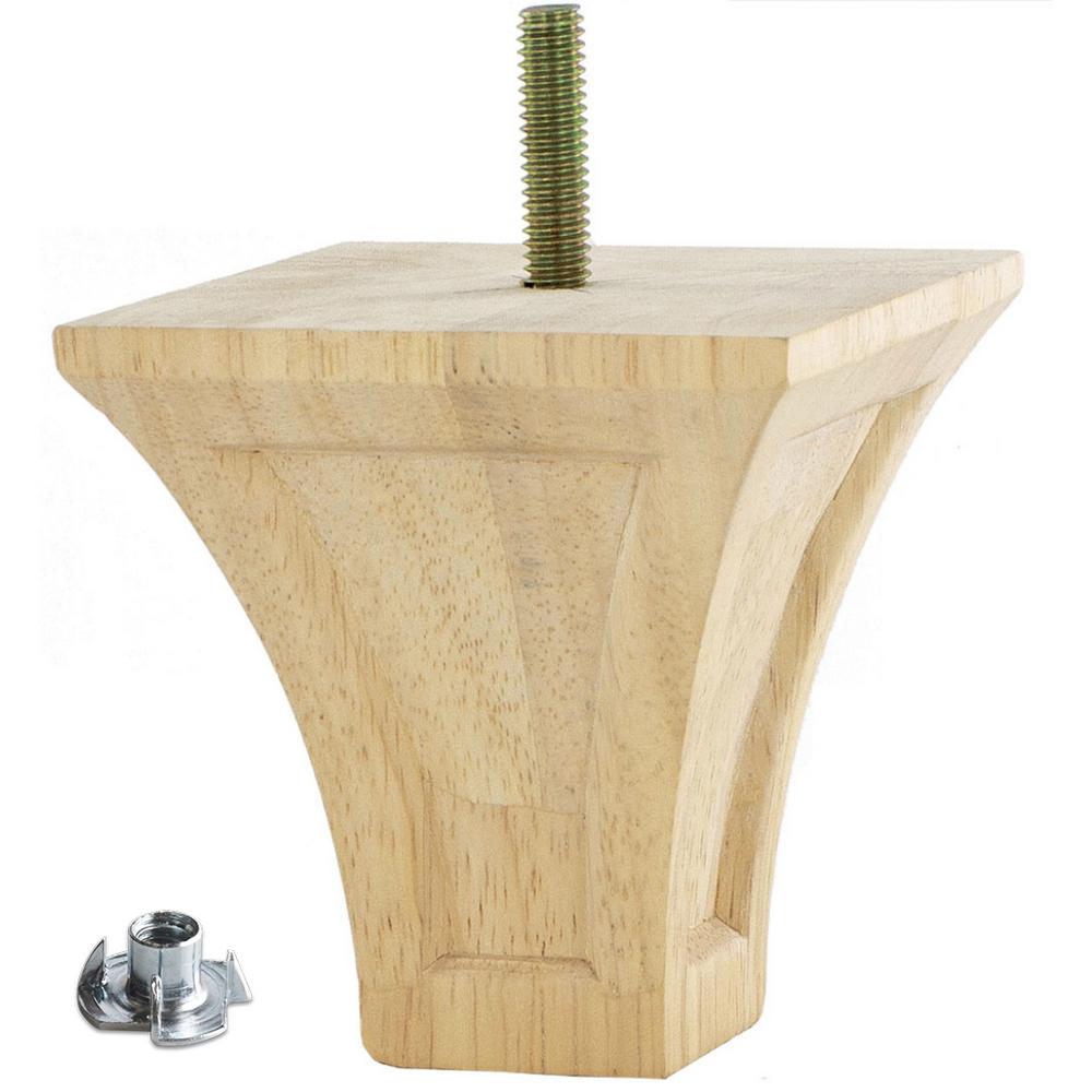 Set Of 4 Unfinished Hardwood Bun Feet - 2 Inch Round Furniture Legs With M8 Bolt For Ottomans & Cabinets