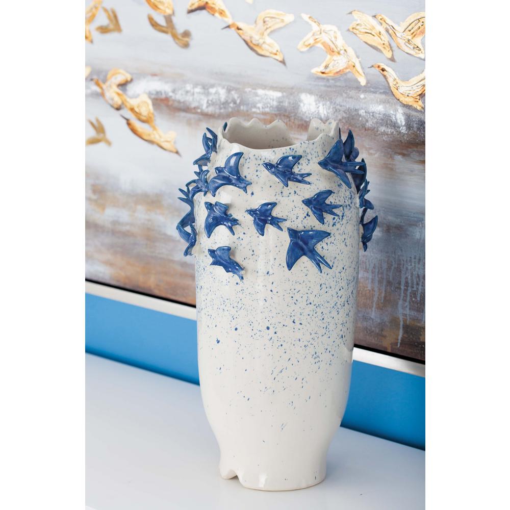 Litton Lane 18 In Ceramic White Decorative Vase With Bird Ceramic White Decorative Vase With Bird Sculptures