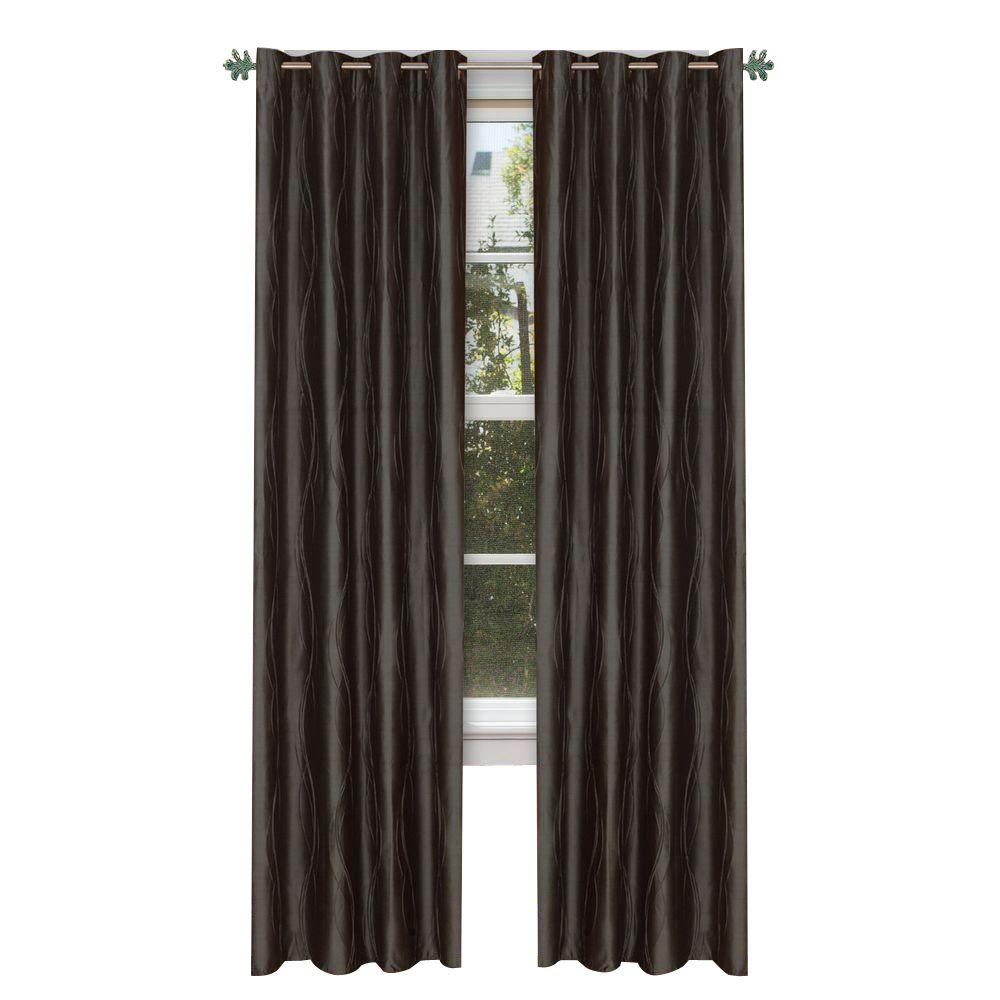 Lavish Home Grey Wavy Polyester Grommet Curtain Panel, 84 in. (Set of 2