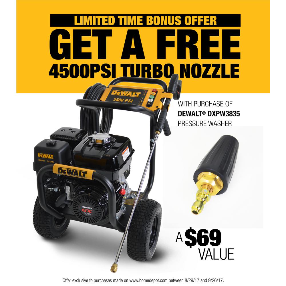 Dewalt 3800 Psi 3 5 Gpm Gas Pressure Washer Powered By Honda With Bonus Turbo Nozzle