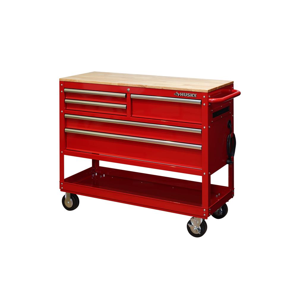 Husky 46 In W 5 Drawer Deep Tool Chest Utility Cart In Gloss Red