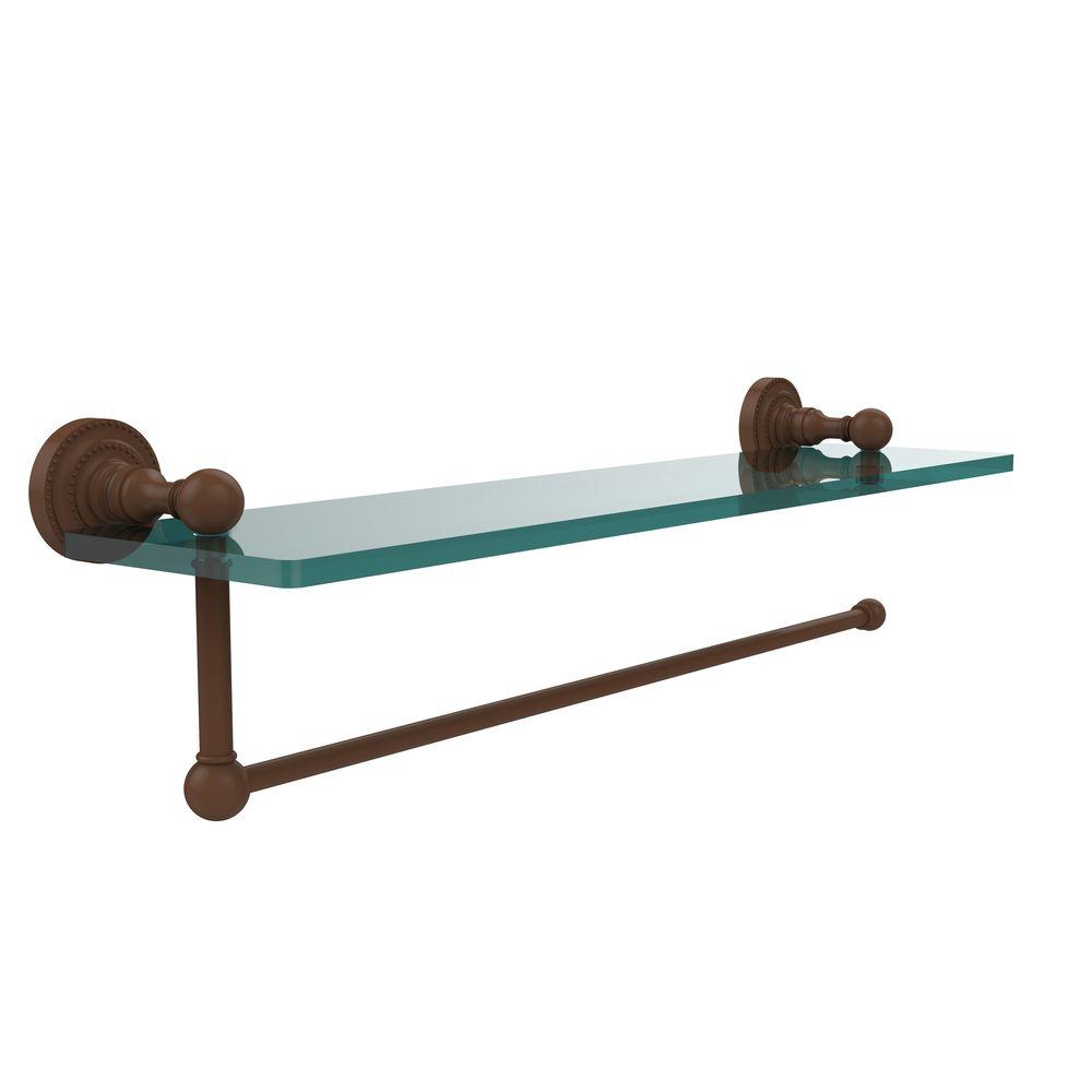 Allied Brass Dottingham 22 in. L x 5 in. H x 5 in. W Paper Towel Holder with Clear Glass Shelf in Antique Bronze