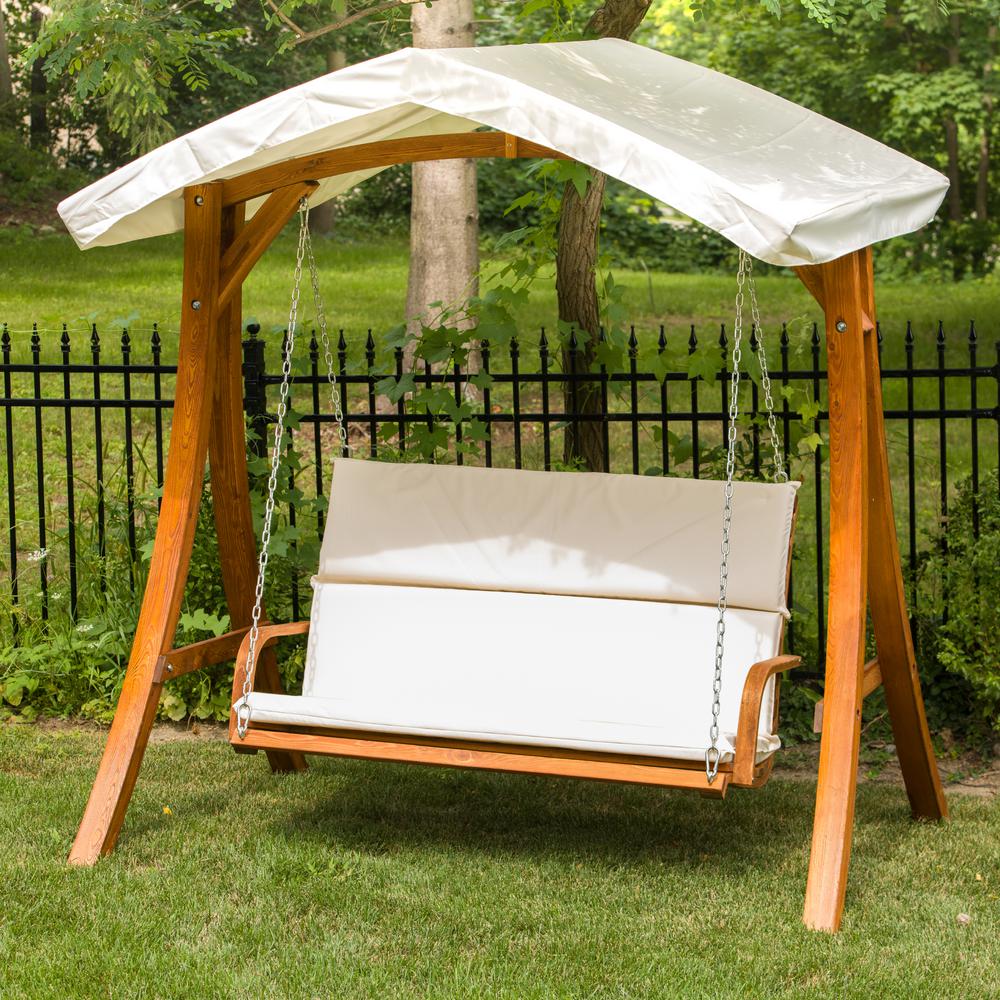 Leisure Season Wooden Patio Swing Seater with Canopy ...