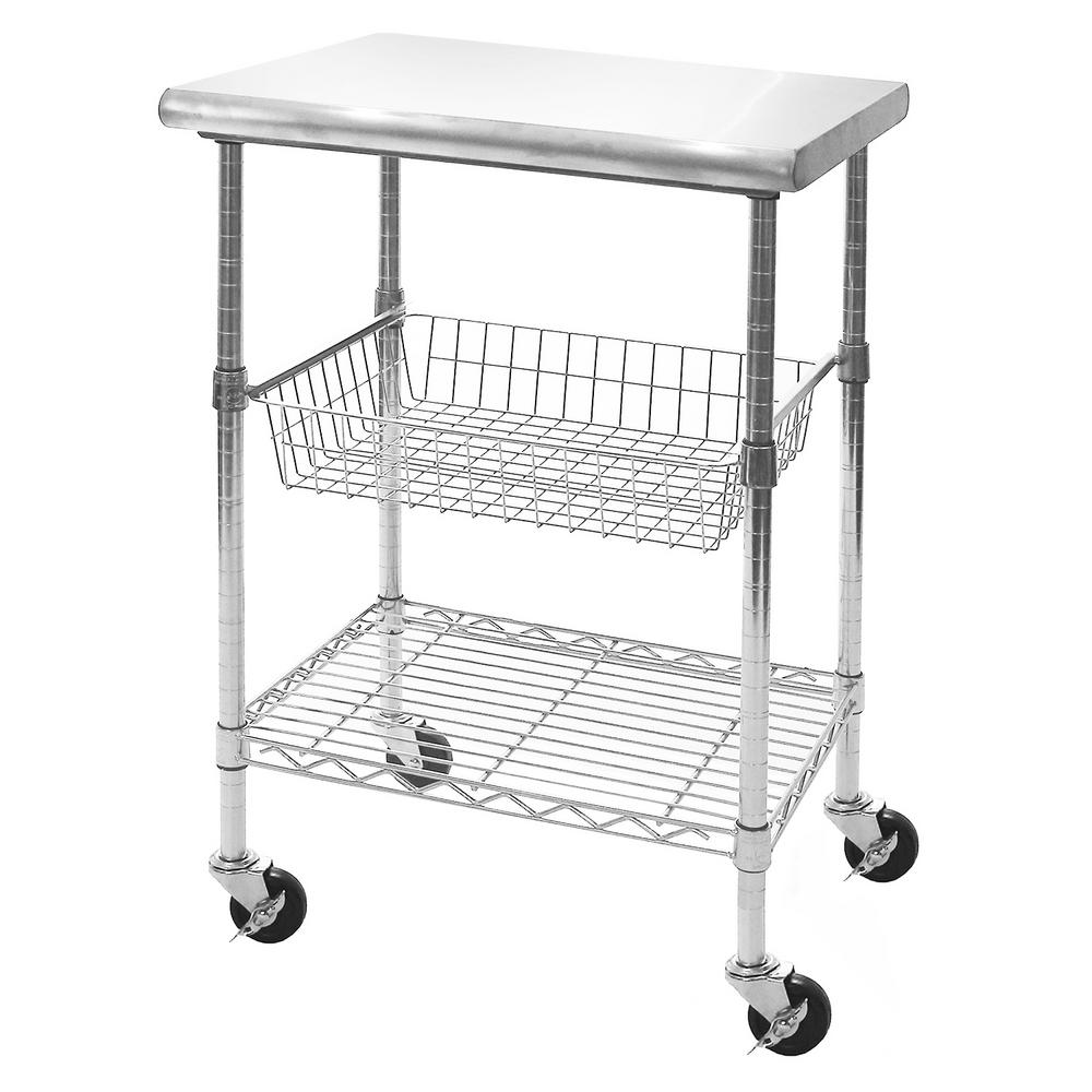 Seville Classics Stainless Steel Top Professional Kitchen Cart Cutting Table, NSF Certified