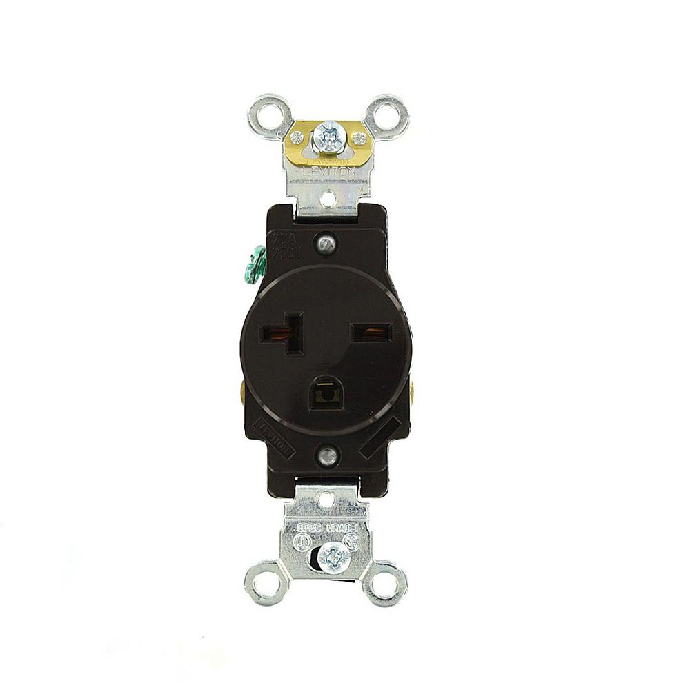 Yellow Industrial Grade Corrosion Resistant Leviton 5361-CR 20 Amp 125 Volt Straight Blade Grounding Narrow Body Single Receptacle