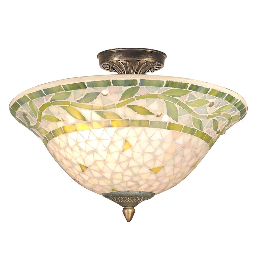 Dale Tiffany Cadena Mosaic 3 Light Antique Brass Finish Semi Flush Mount