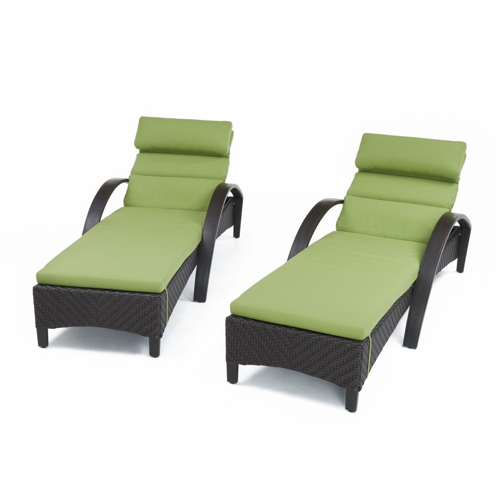 Rst Brands Barcelo 2 Piece Wicker Outdoor Chaise Lounge With Sunbrella Ginkgo Green Cushions