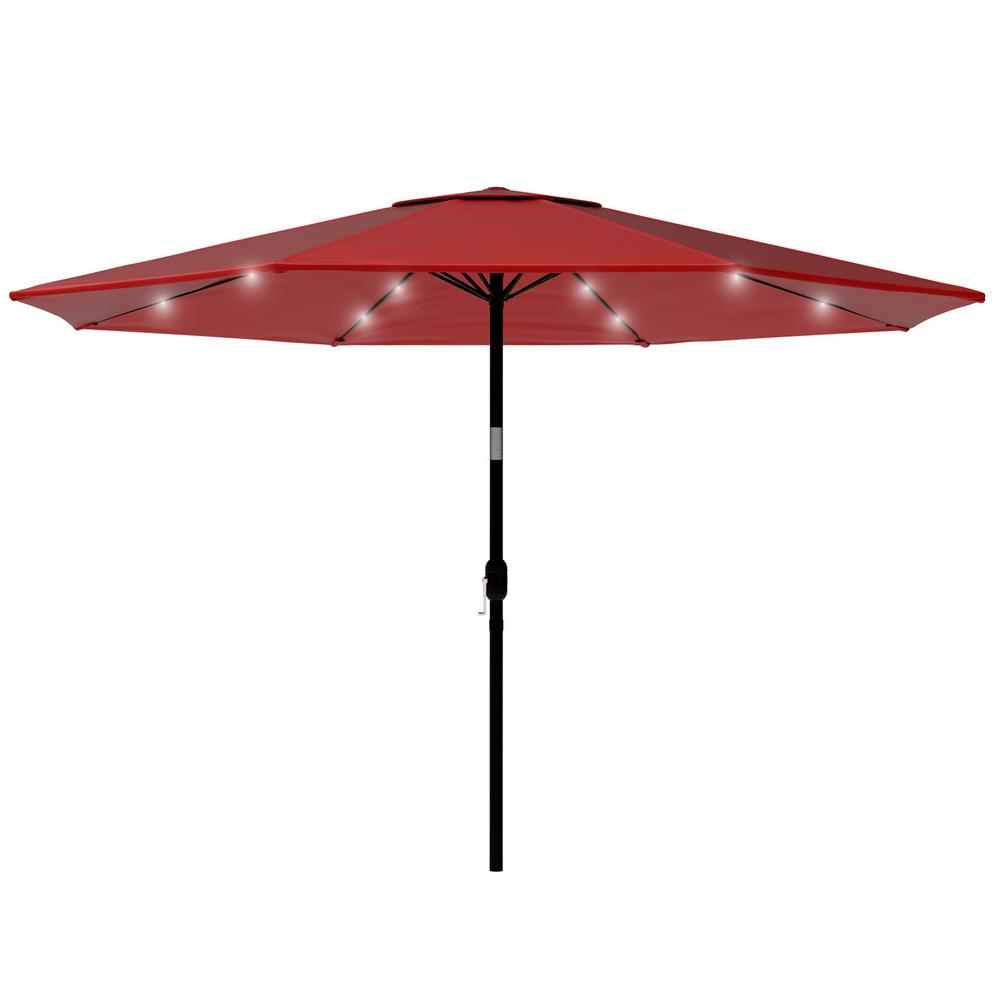 Pure Garden 10 Ft Aluminum Market Solar Tilt Led Lighted Patio Umbrella In Red Hw1500209 The Home Depot