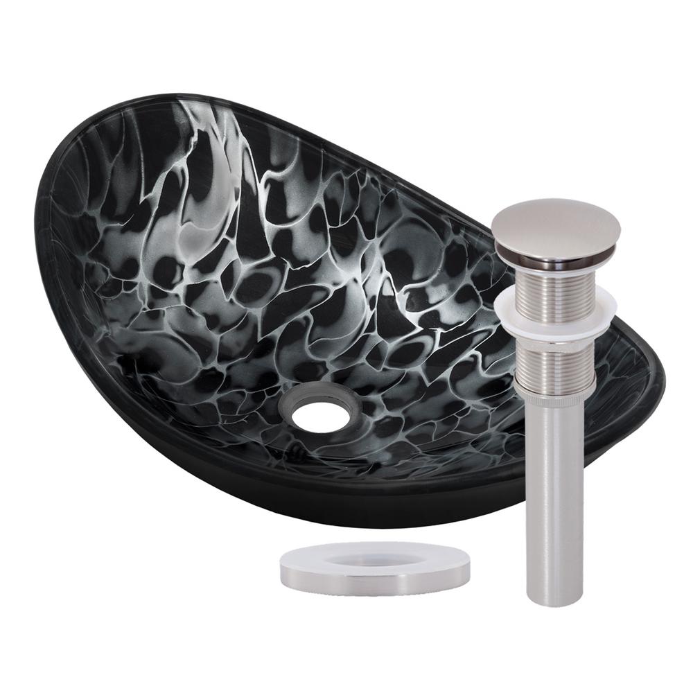 Novatto Tartaruga Oval Glass Vessel Sink in Painted Black with Drain ...