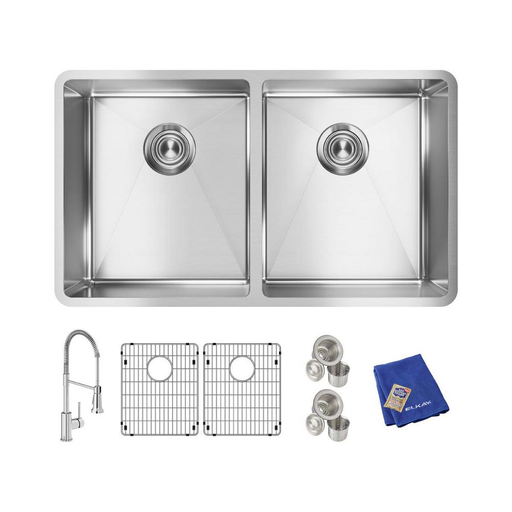 Elkay Crosstown Stainless Steel 32 In Equal Double Bowl Undermount