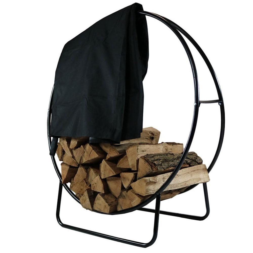 Sunnydaze Decor 24 in. Black Steel Firewood Log Hoop Rack with Black