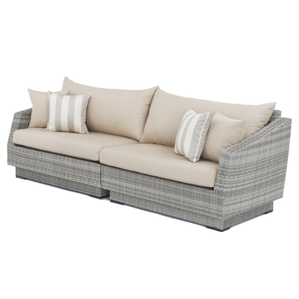 Gray Outdoor Sofas Lounge Furniture The Home Depot Cannes 2 Piece All Weather Wicker Patio Sofa With Slate Grey Cushions