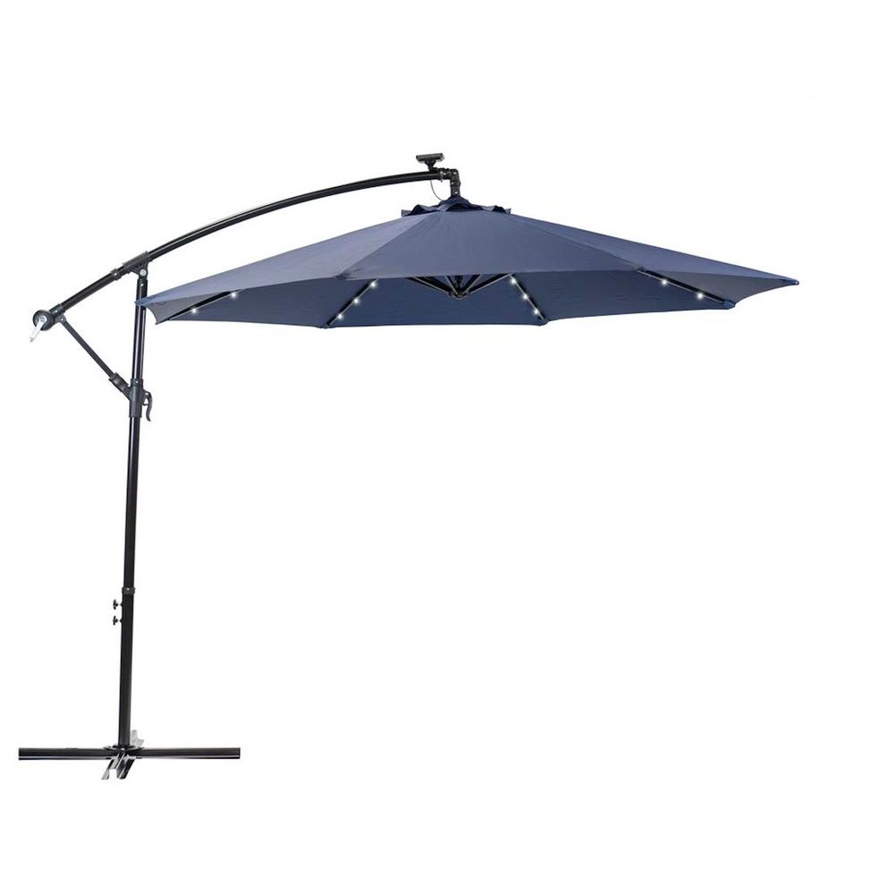 Sunray 10 Ft Round Cantilever Solar Ed Patio Umbrella In Navy Round Cantilever Solar Ed Patio Umbrella In Navy