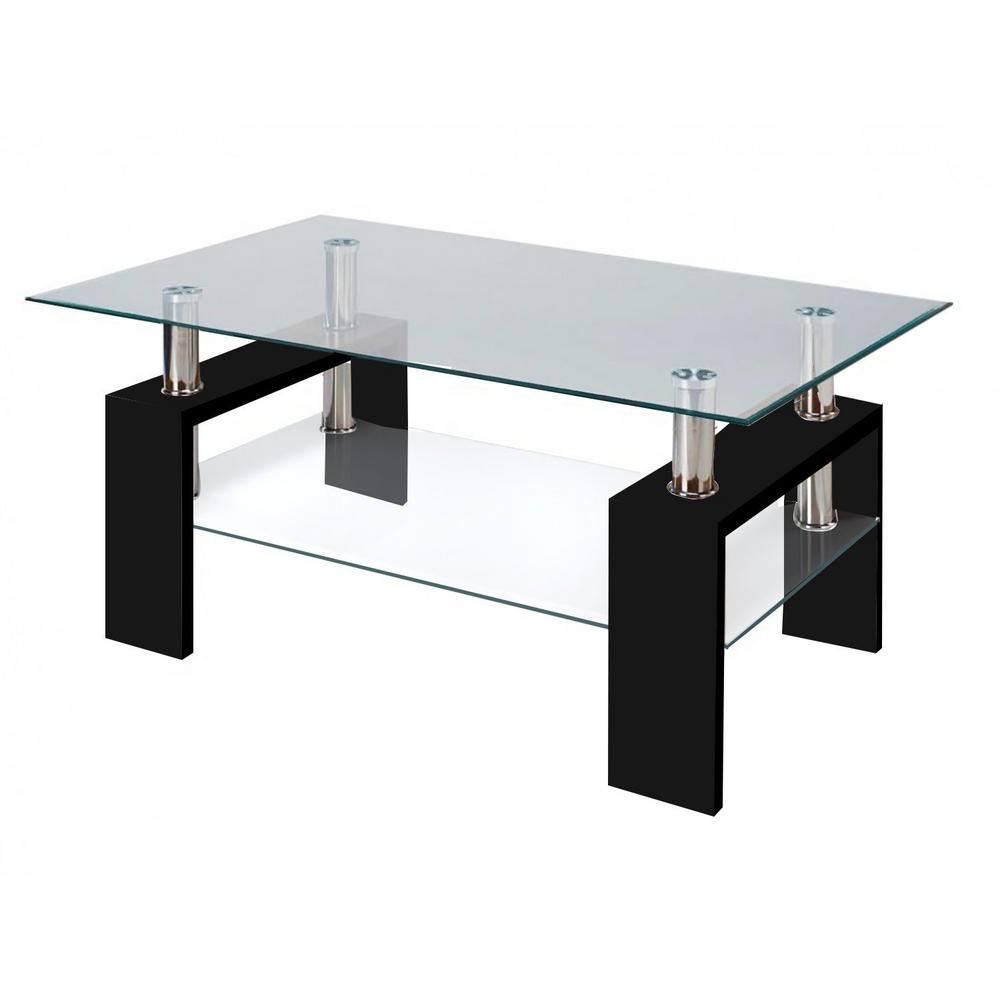 Modern Gl Black Coffee Table With Shelf Contemporary Living Room Modern Gl Black Coffee Table With Shelf Contemporary Living Room