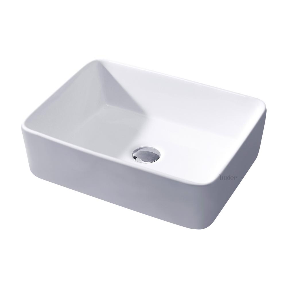 Luxier Rectangular Bathroom Ceramic Vessel Sink Art Basin in WhiteCS
