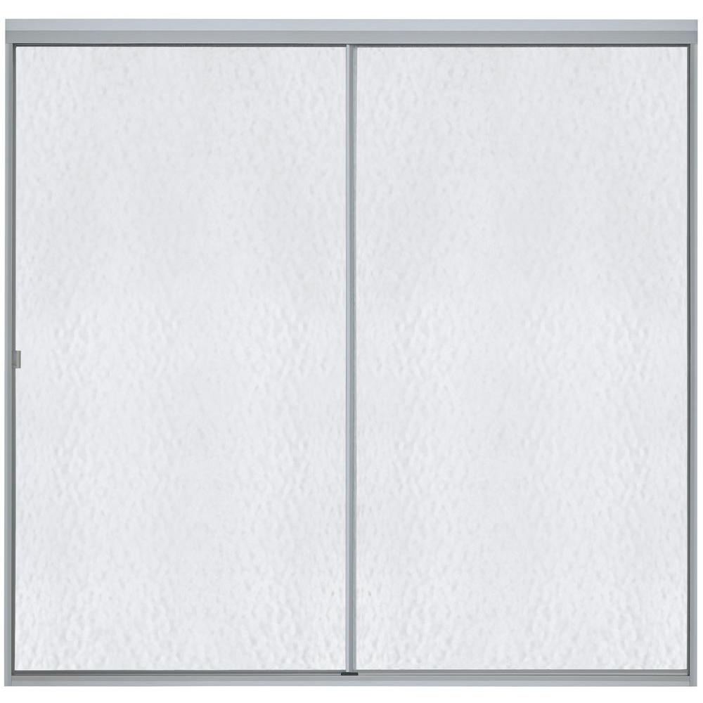 60 in. x 563/8 in. Framed Sliding Bathtub Door Kit in Silver with