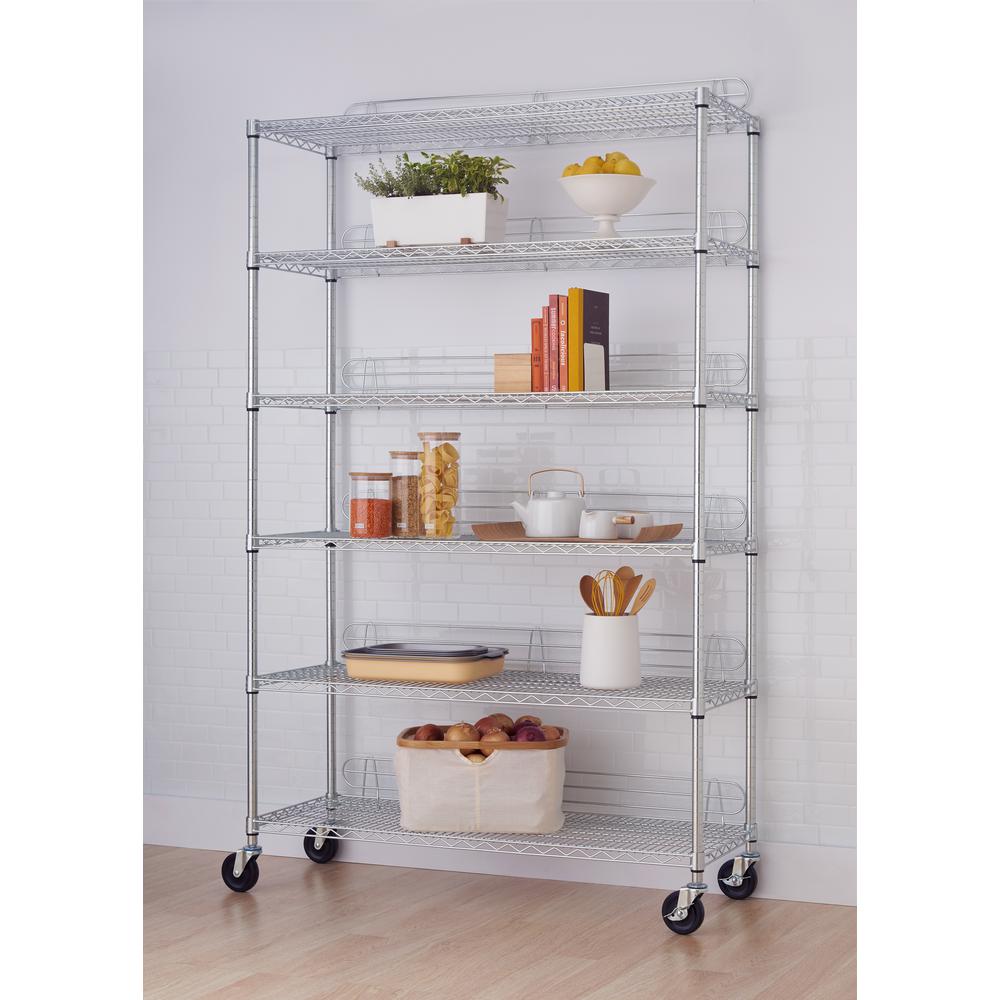 TRINITY 5Tier Heavy Duty Wire 60 in. x 24 in. x 72 in. Shelving Rack with Wheels in ChromeTBFC