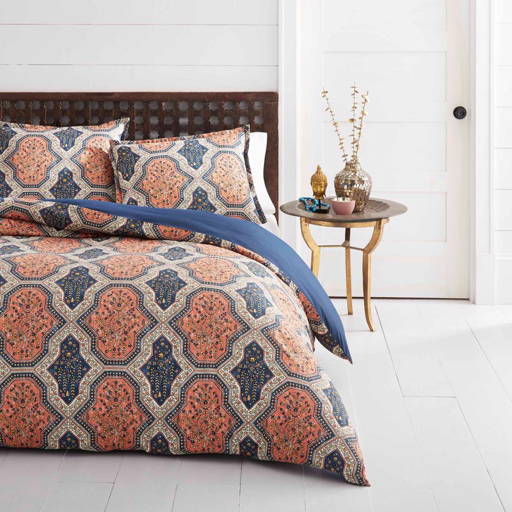 Queen Duvet Cover Set Pink Geometric Medallion Pattern on White Kensie Home 3 Piece Full
