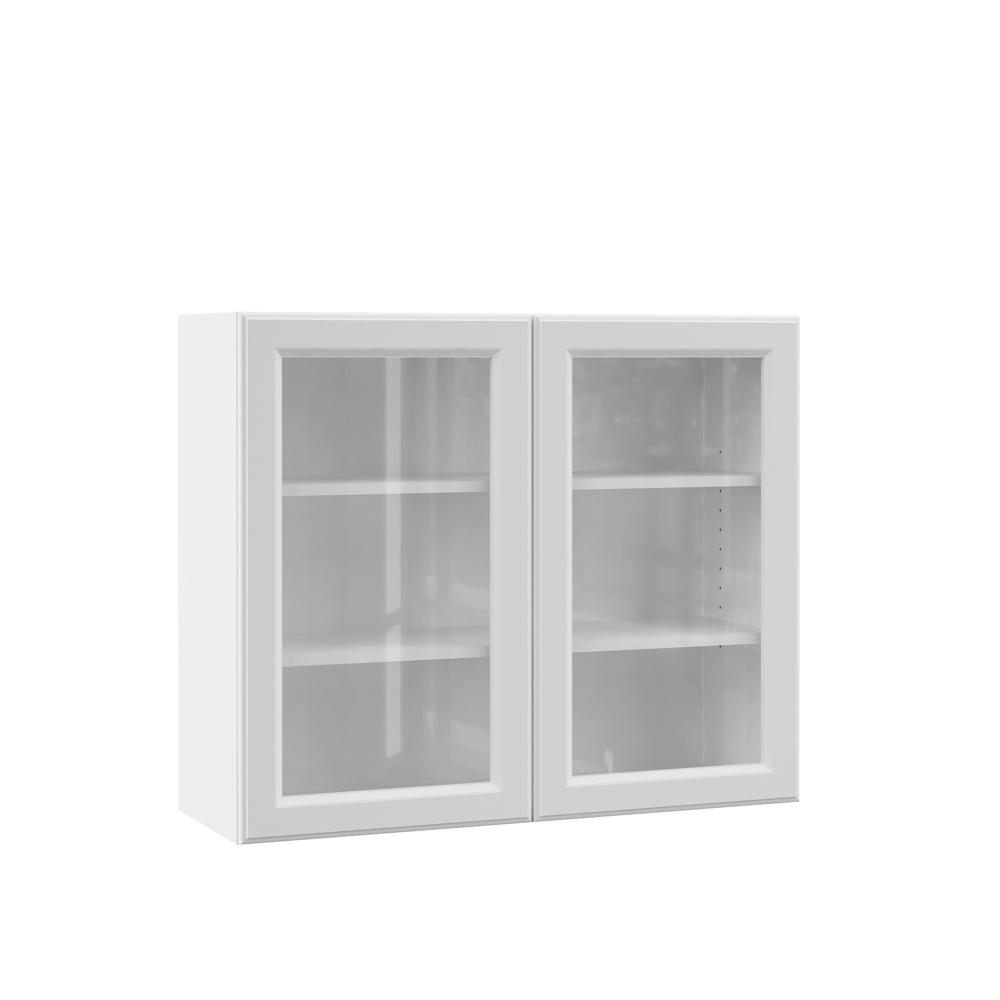 Hampton Bay Designer Series Elgin Assembled 36x30x12 In Wall Kitchen Cabinet With Glass Doors In White Wgd3630 Elwh The Home Depot