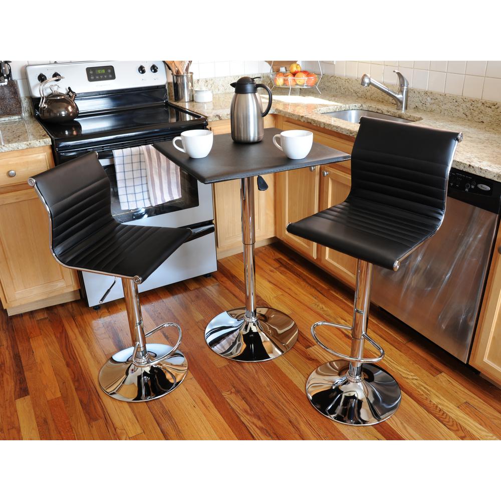 AmeriHome Retro Style Bar Table Set in Black with Adjustable Height Vinyl Table and Chairs 3 