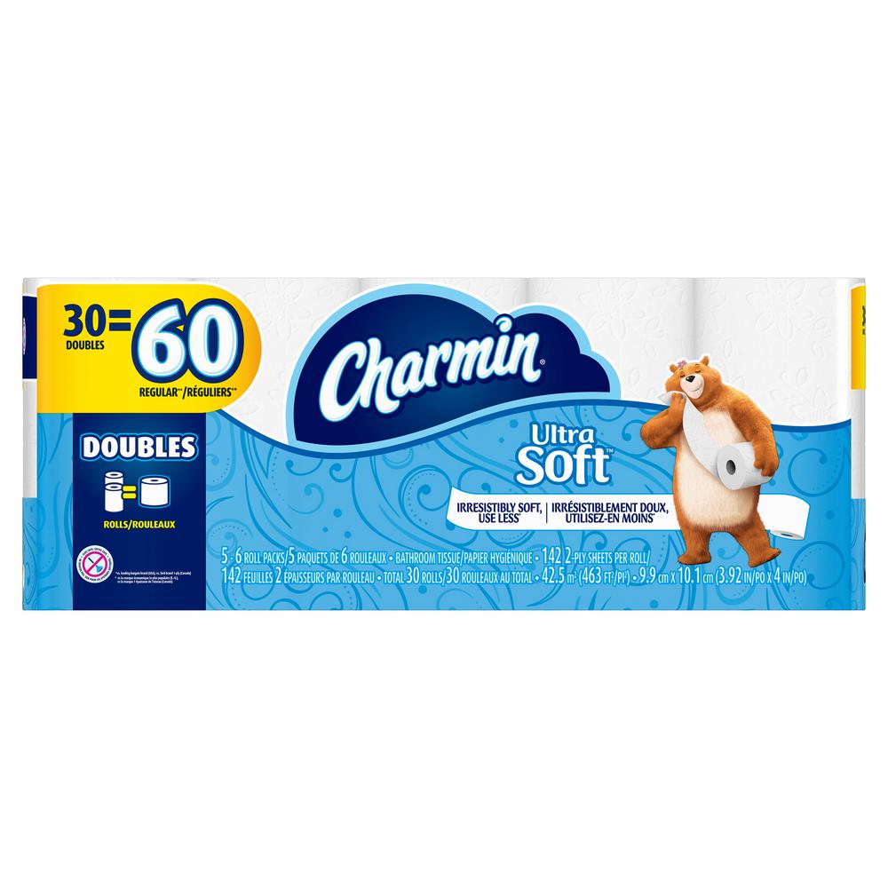 Charmin Ultra Soft Toilet Paper 30 Double Rolls 003700099861 The Home Depot