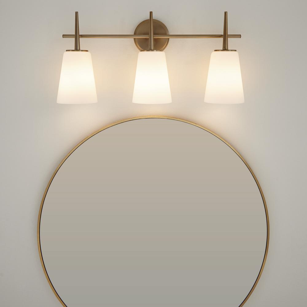 Sea Gull Lighting Driscoll 24 5 In W 3 Light Satin Brass Wall Bath Vanity Light With Inside White Painted Etched Glass 4440403 848 The Home Depot