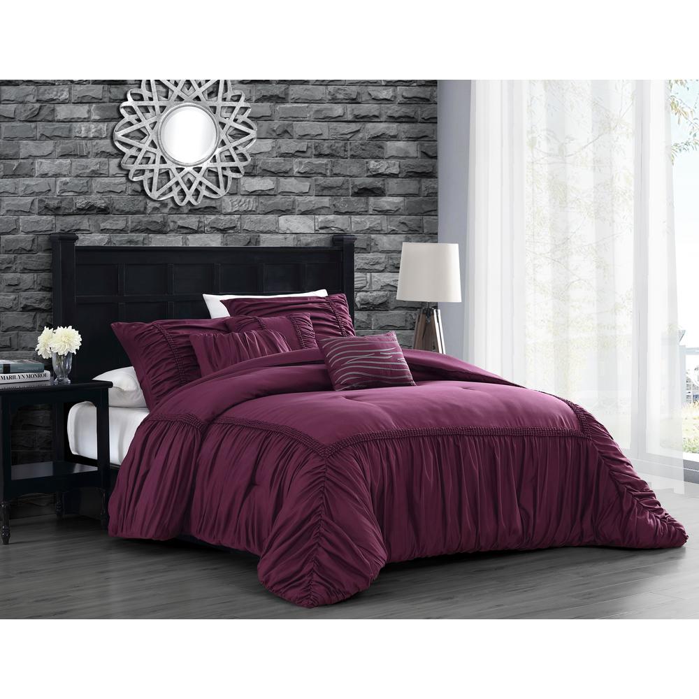 Zurich Elastic Hotel King Plum Comforter Set With Throw Pillows