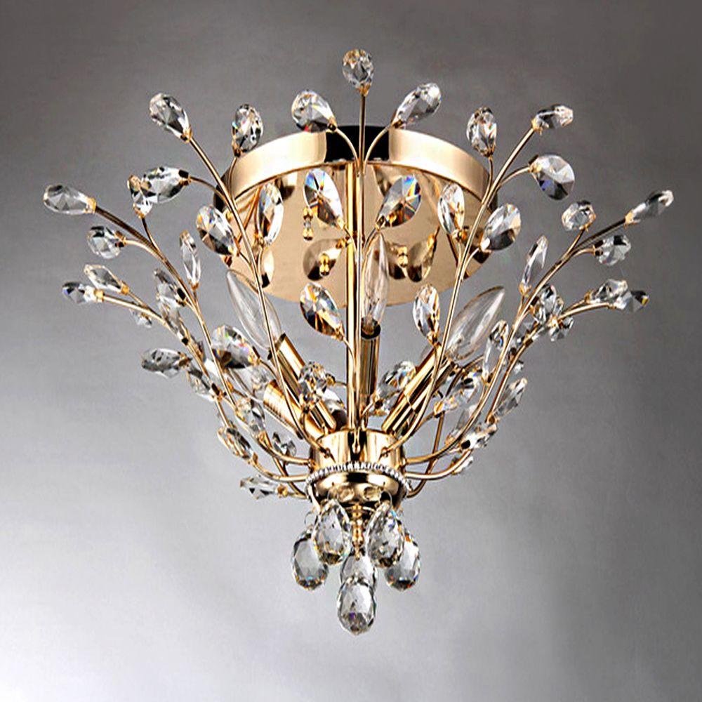 Ava 6 Light Gold Indoor Crystal Flush Mount Rl8024 The Home Depot