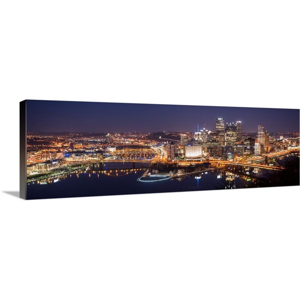 Greatbigcanvas Pittsburgh City Skyline At Night By Circle Capture Canvas Wall Art 2417968 24 36x12 The Home Depot