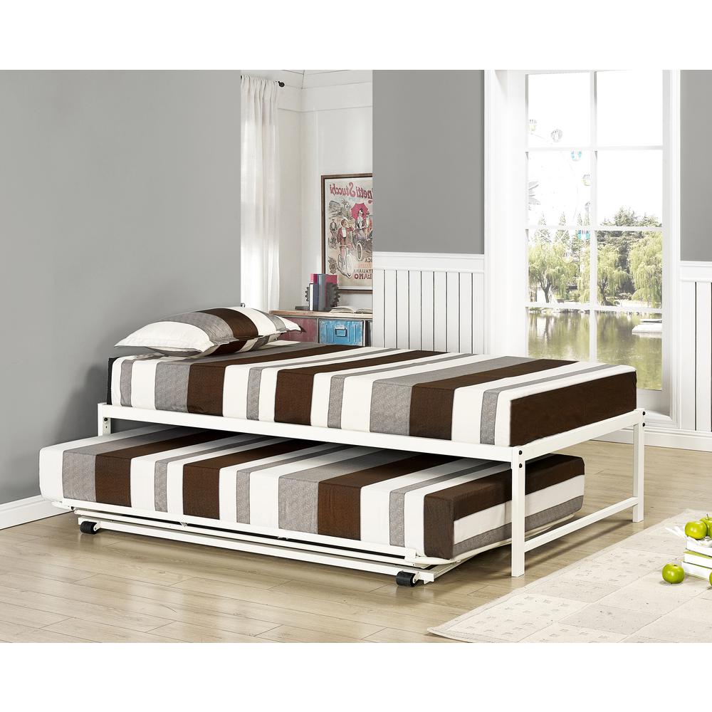 Signature Home White Twin Size Metal Pop Up Trundle Bed 3 95B 