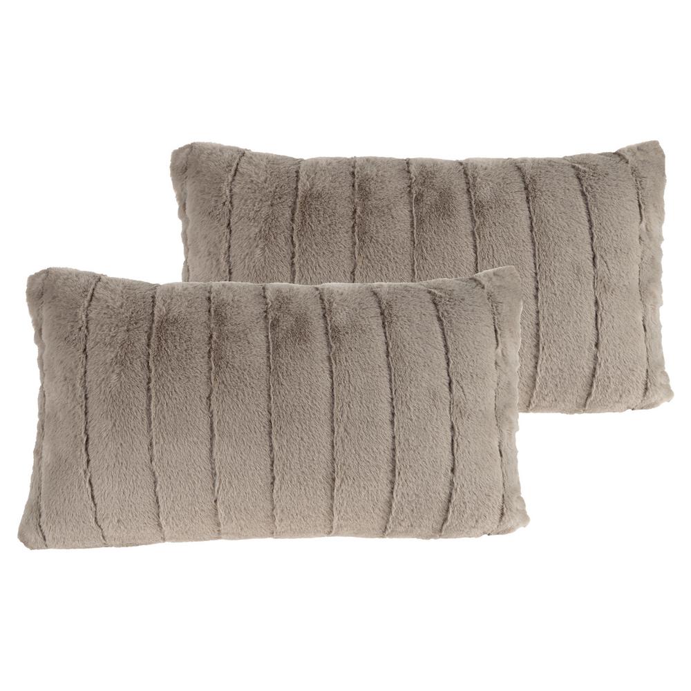 Unbranded Gray 11 In X 19 In Faux Rabbit Fur Throw Pillow Set Of 2 112594ujz The Home Depot