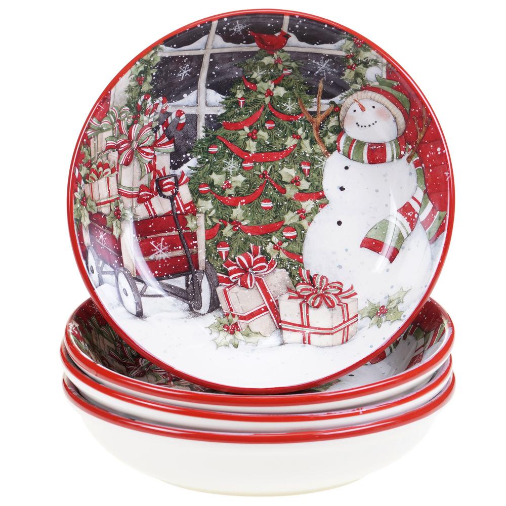UPC 730384080366 product image for Certified International Snowman's Sleigh Red 9.25 in. Soup and Pasta Bowl (Set o | upcitemdb.com