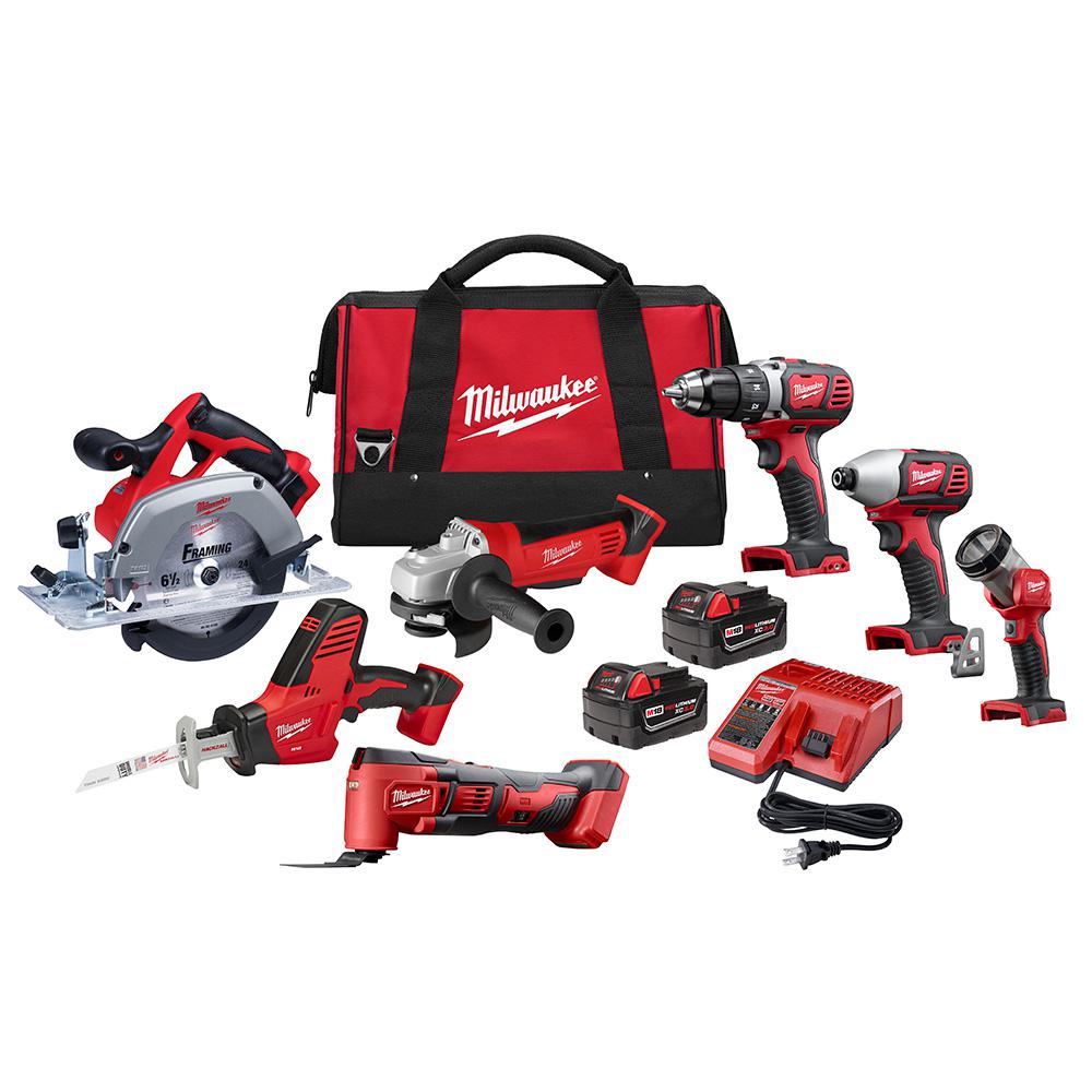 Milwaukee M18 18-Volt Lithium-Ion Cordless Combo Tool Kit (7-Tool) with Two 3.0 Ah Batteries, Charger and Tool Bag