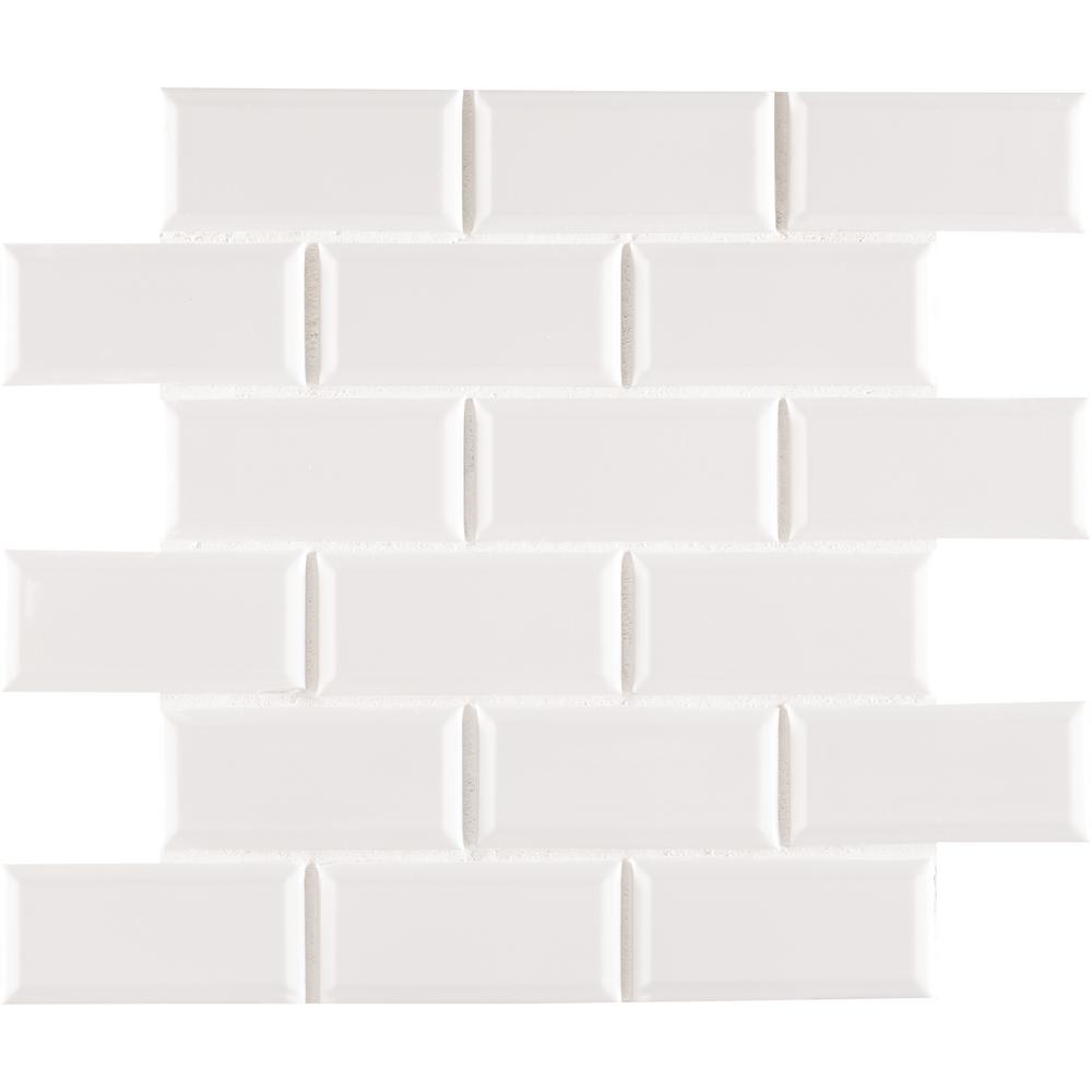 Bianco Subway 11.22 in. x 11.47 in. x 6mm Glossy Ceramic Mesh-Mounted Mosaic Tile (0.89 sq. ft.)