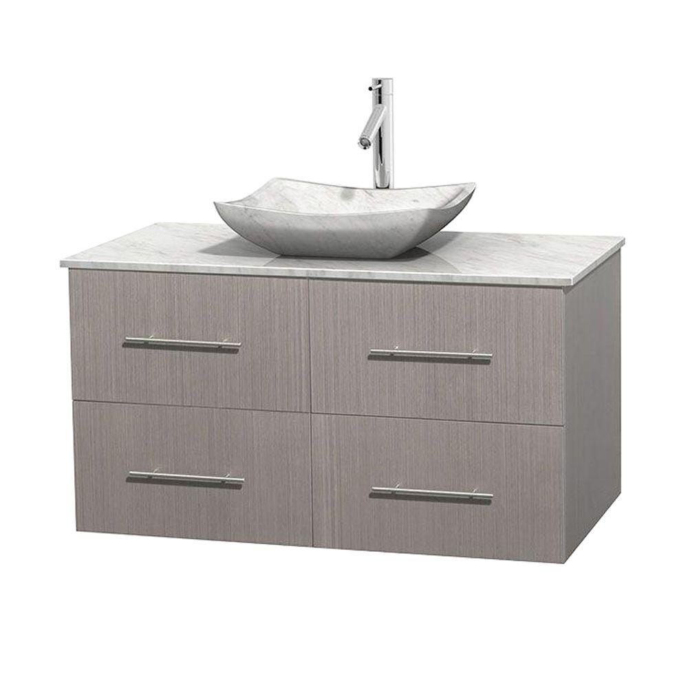 Wyndham Collection Centra 42 In Vanity Gray Oak With Marble Top Carrara White And Sink