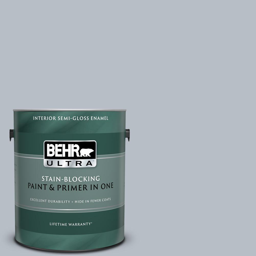 BEHR ULTRA 1 gal. 750E3 Skyline Steel SemiGloss Enamel Interior Paint and Primer in One