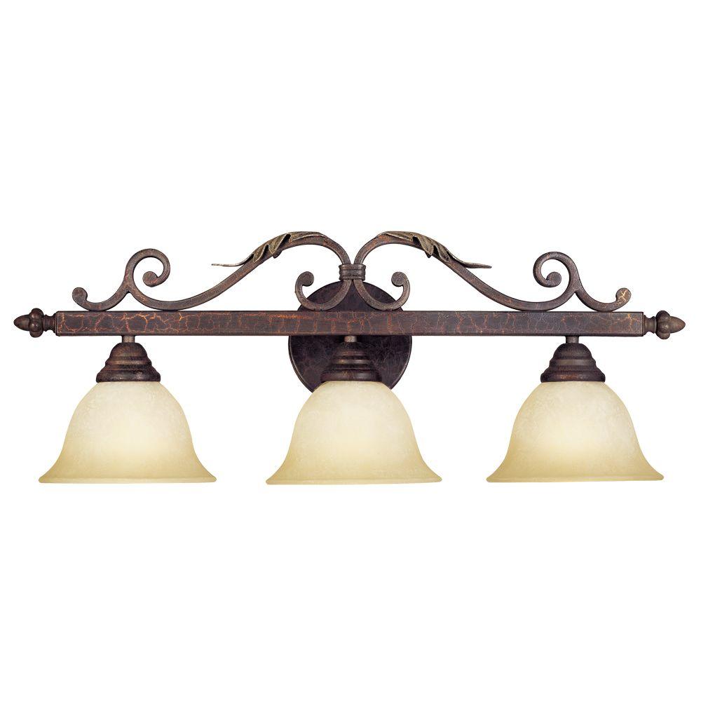 World Imports Olympus Tradition Collection 3-Light Crackled Bronze Bath Bar Light with Tea ...