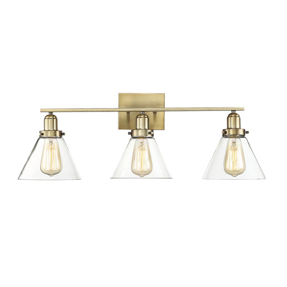 Filament Design 28 5 In 3 Light Warm Brass Vanity With Clear Glass