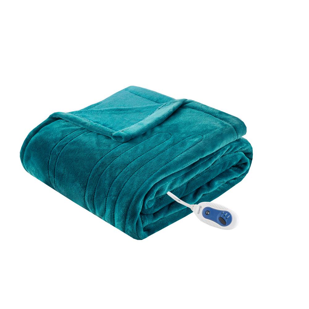 Beautyrest 60 in. x 70 in. Heated Plush Teal Full Electric Throw